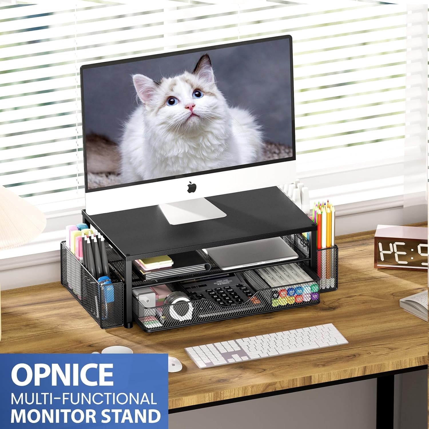 and Accessories, 2-Tier Computer Monitor Stand Riser with Drawer and 2 Pen Holders, Office Accessories for Office Sup... - Image 6