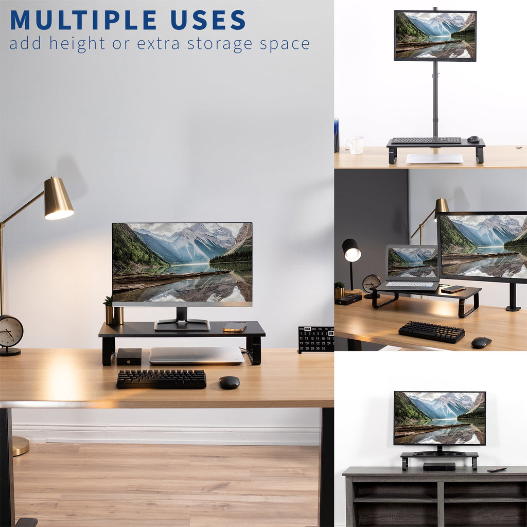 Black Wood 24" Wide Desktop Stand Ergonomic TV Monitor Riser Desk Organizer - Image 6