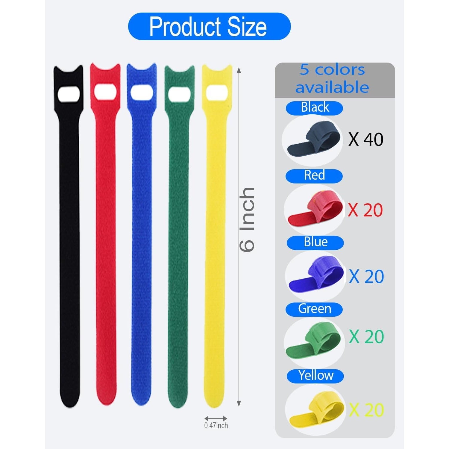Cable Wraps for Cords,Reusable Cable Ties(120 Pack,6 Inch)-Hook and Loop Cord Organizer Straps for Wire Management-Mu... - Image 6