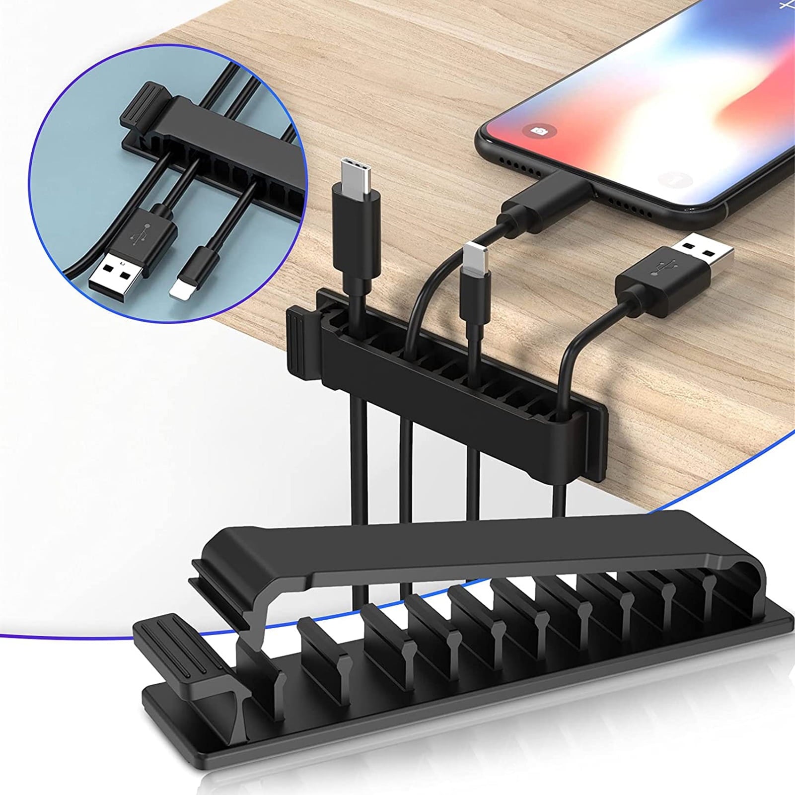 Cable Organizers Self Adhesive Wall Mounted Saving Space Cable Manage Multipurpose Wire Clamps,Black - Image 2