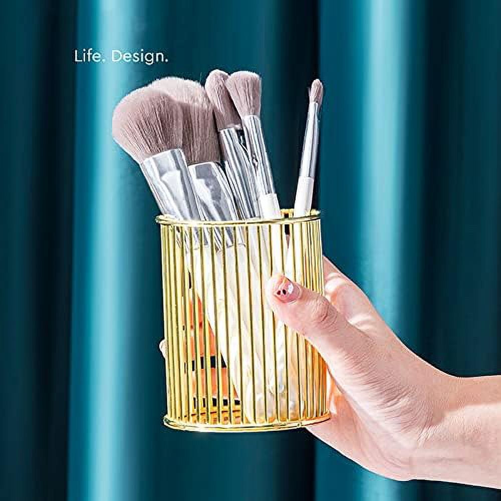 Gold Metal Pen Holder for Desk, Makeup Brush Organizer Cup, Modern Office Desk Organizer with Weighted Base, Pencil H... - Image 4