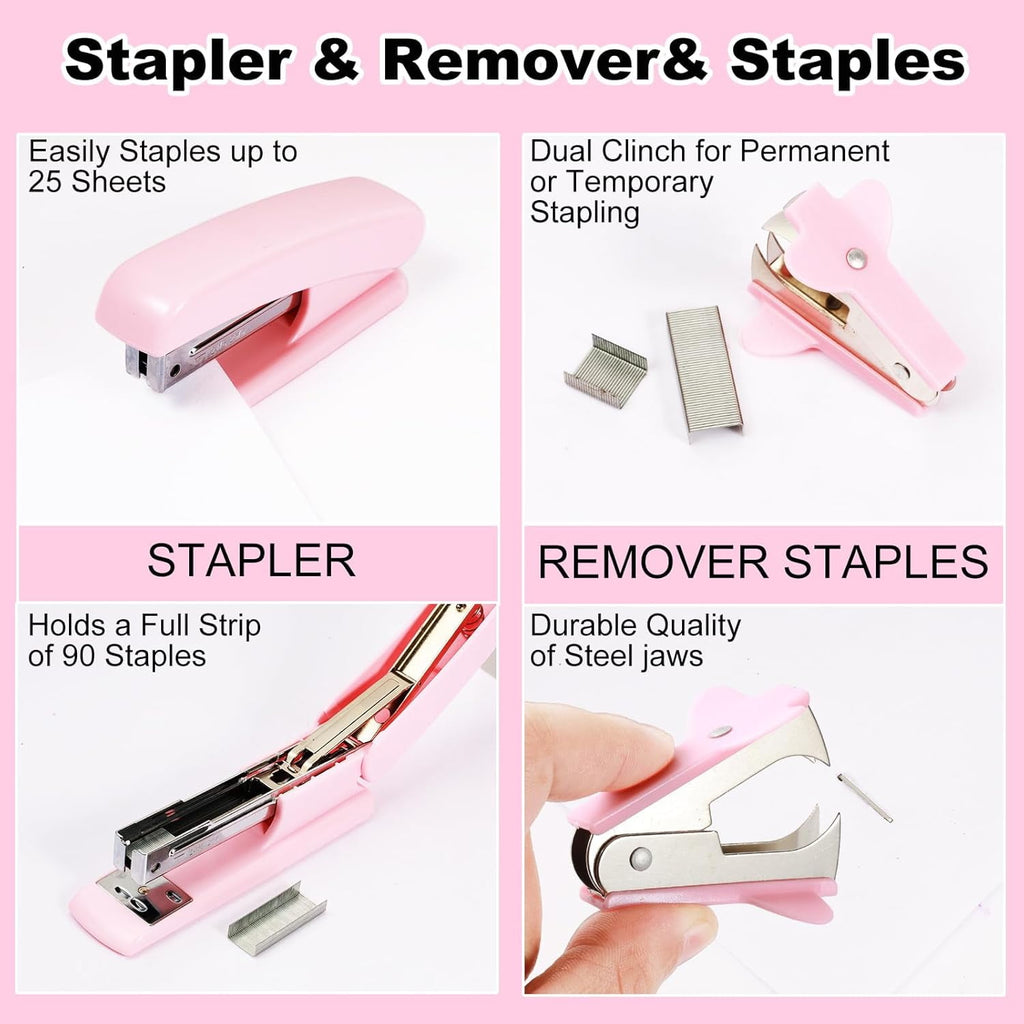 Desk Organizers and Accessories, 10 Pcs Set with 360-Degree Rotating Pen Holder, Tape Dispenser, Stapler, Staple Remover, 1000 Staples, Tape - Image 3