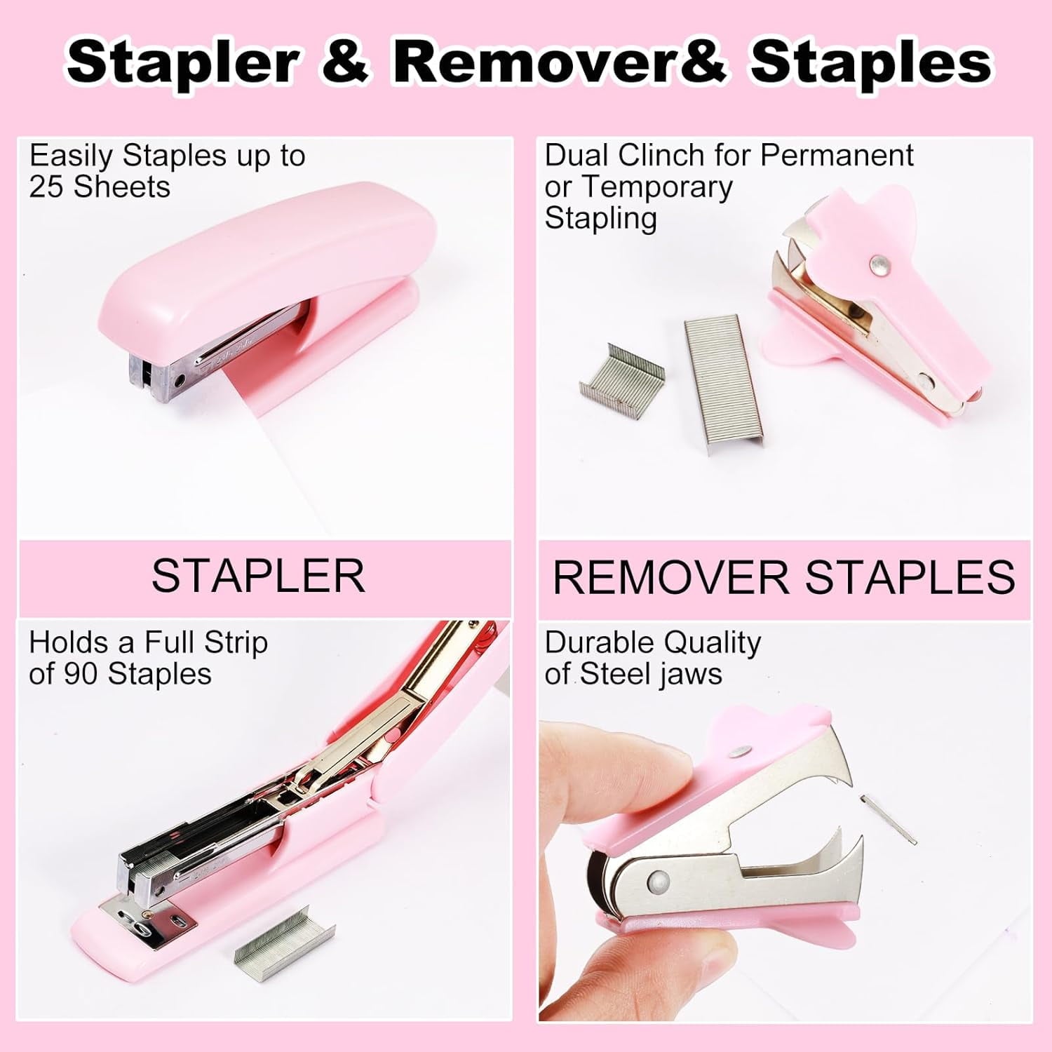 Desk Organizers and Accessories, 10 Pcs Set with 360-Degree Rotating Pen Holder, Tape Dispenser, Stapler, Staple Remover, 1000 Staples, Tape - Image 3