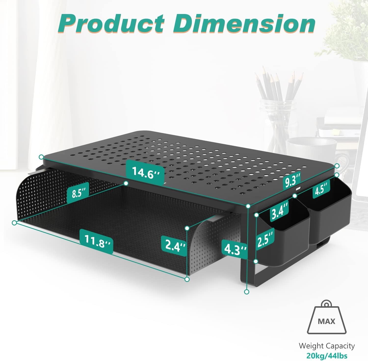 Monitor Stand Riser with Pullout Storage, Desk Organizer with Ventilation Drawer, Desktop Computer Stand with Pen Hol... - Image 3