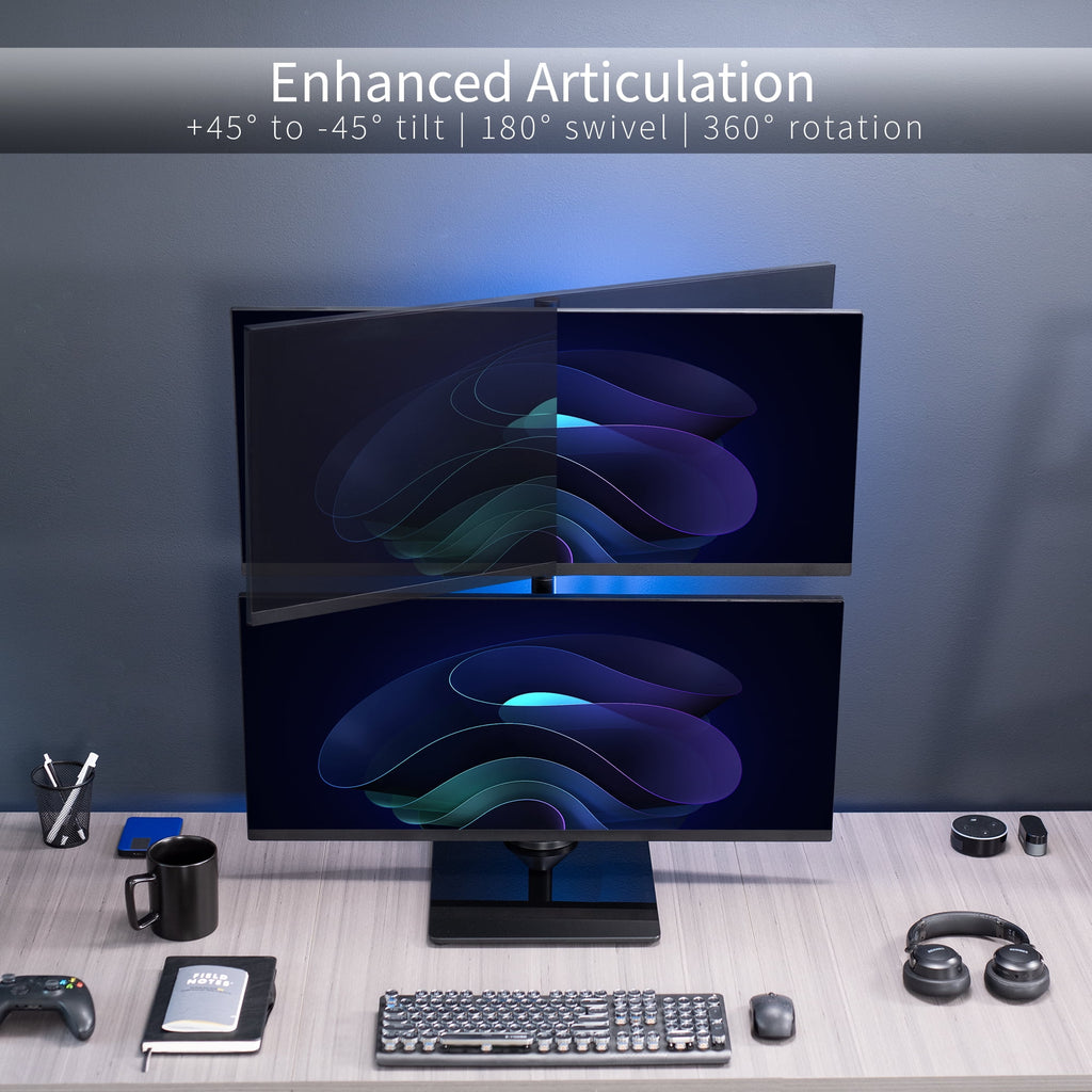 Dual Monitor Vertical Stand, Glass Base, Fits 2 Ultrawide Screens up to 34" - Image 4