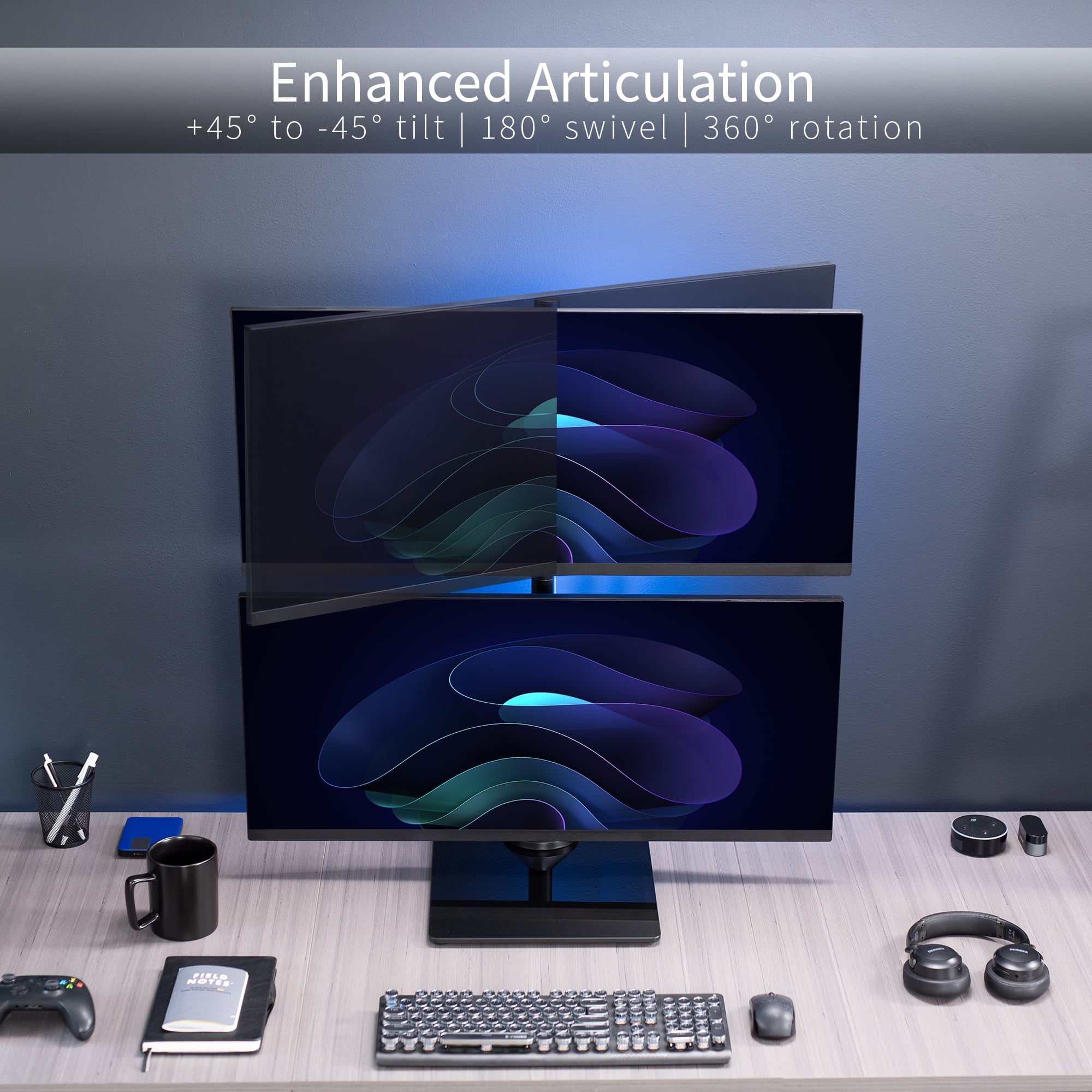 Dual Monitor Vertical Stand, Glass Base, Fits 2 Ultrawide Screens up to 34" - Image 4