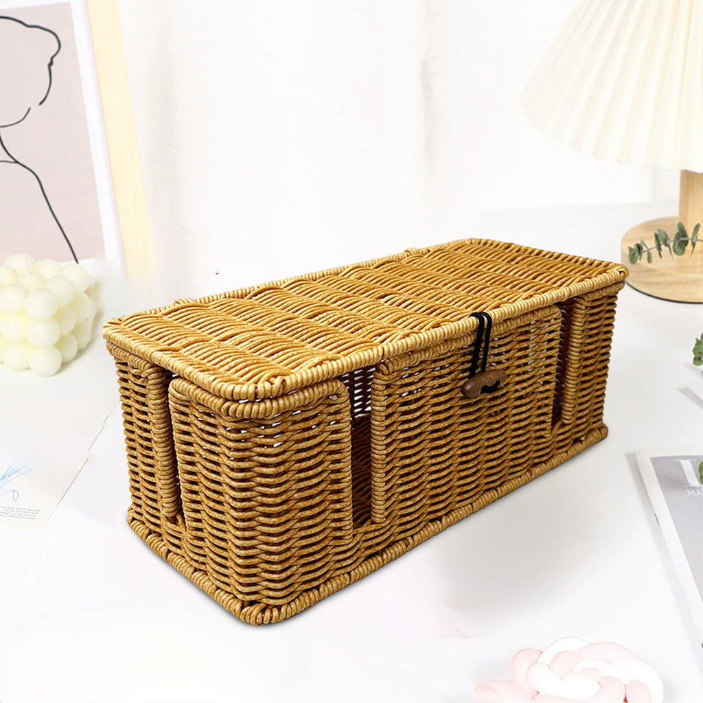 Storage Basket Cable Management Box Rattan Cord Organizer Box Cords Hider Under Desk Cable Management For Power Strip Computer Router USB Hu - Image 5
