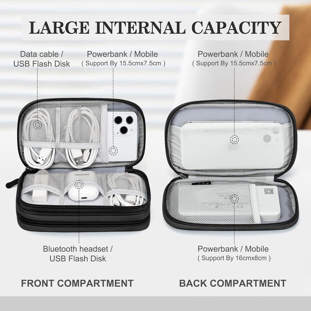 Travel Cable Organizer Pouch, Double Layer Electronic Accessories Carry Case for Cords Chargers Phone and Earphones - Image 3