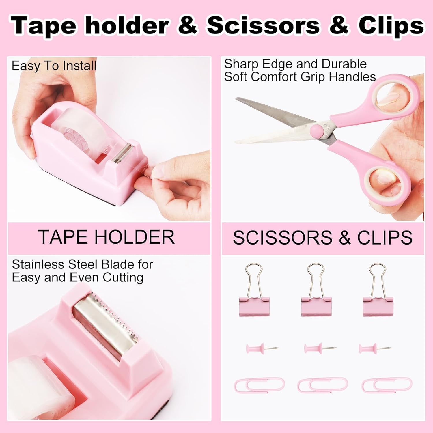 Desk Organizers and Accessories, 10 Pcs Set with 360-Degree Rotating Pen Holder, Tape Dispenser, Stapler, Staple Remover, 1000 Staples, Tape - Image 4