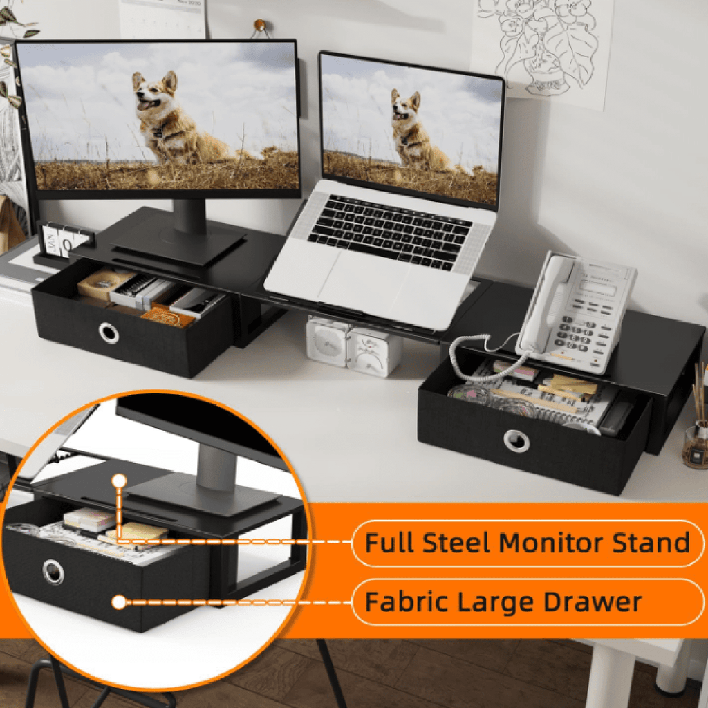 with Adjustable Laptop , Steel Frame Dual with Two Drawers for 2 s, Desktop Oraganizer for Computer,Laptop,Screen - Image 4