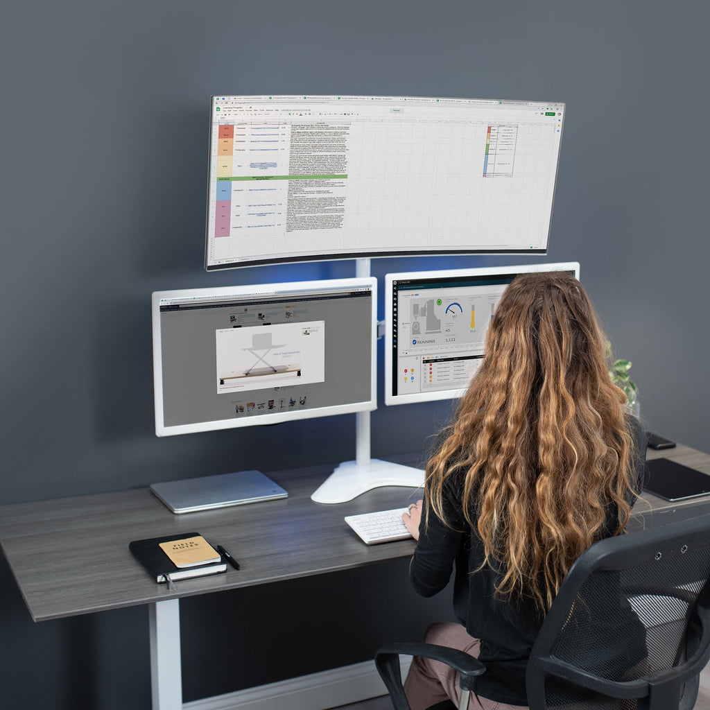 VIVO White Triple Monitor Desk Stand, Adjustable Mount for 3 Screens up to 30" - Image 2