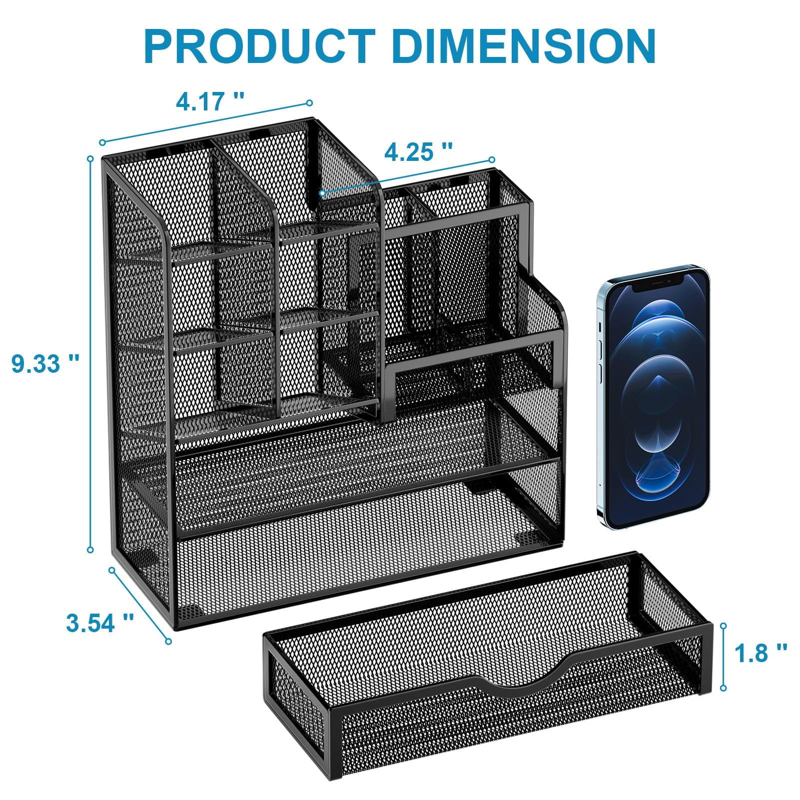 Holder for Desk, Desk Organizer with Drawer, Multi-Functional cil Organizer, Accessories for Office Art Supplies (Black) - Image 2