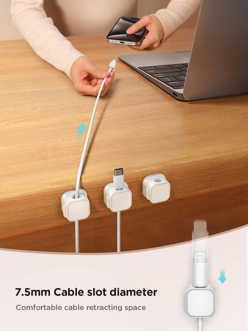 6 Pack Magnetic Cable Clips [Cable Smooth Adjustable] Cord Holder, Under Desk Cable Management, Adhesive Wire Holder ... - Image 3