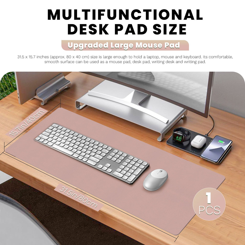 Pink Leather Desk Mat, Non-Slip Large Computer Desk Pad Protector, Waterproof Office Desk Mouse Pad Blotter for Desktop Keyboard Gaming Home - Image 2