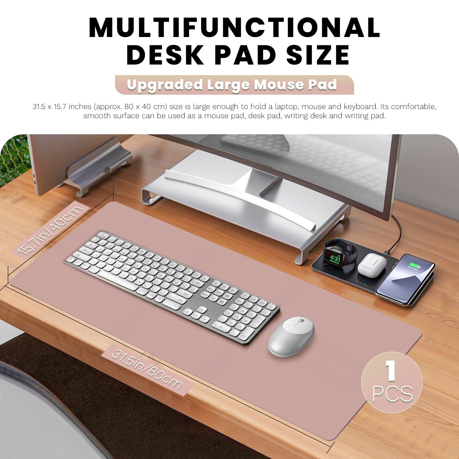 Pink Leather Desk Mat, Non-Slip Large Computer Desk Pad Protector, Waterproof Office Desk Mouse Pad Blotter for Desktop Keyboard Gaming Home - Image 2
