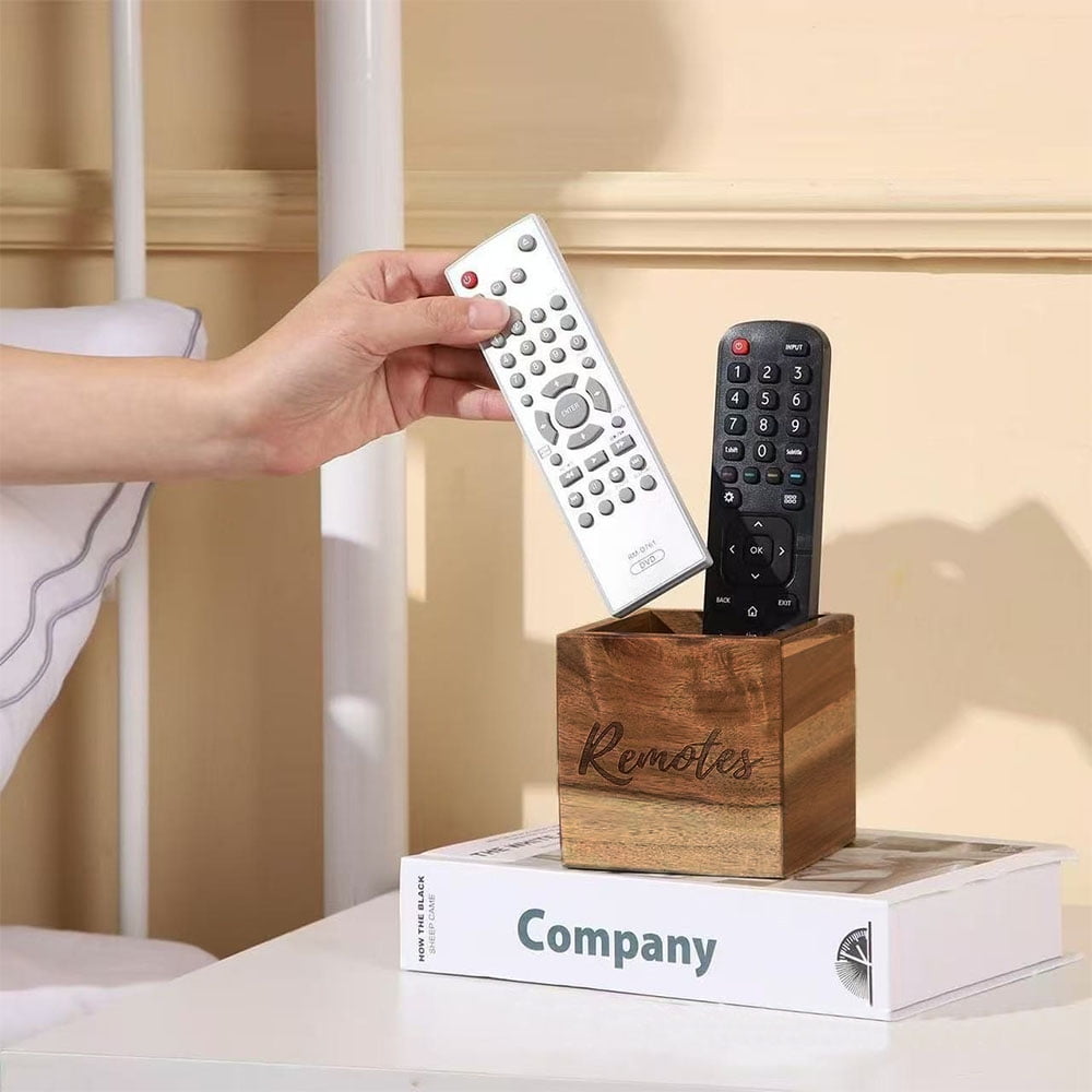 Acacia Wood Remote Control Holder Desk Organizer for Table and Office Decor - Image 2