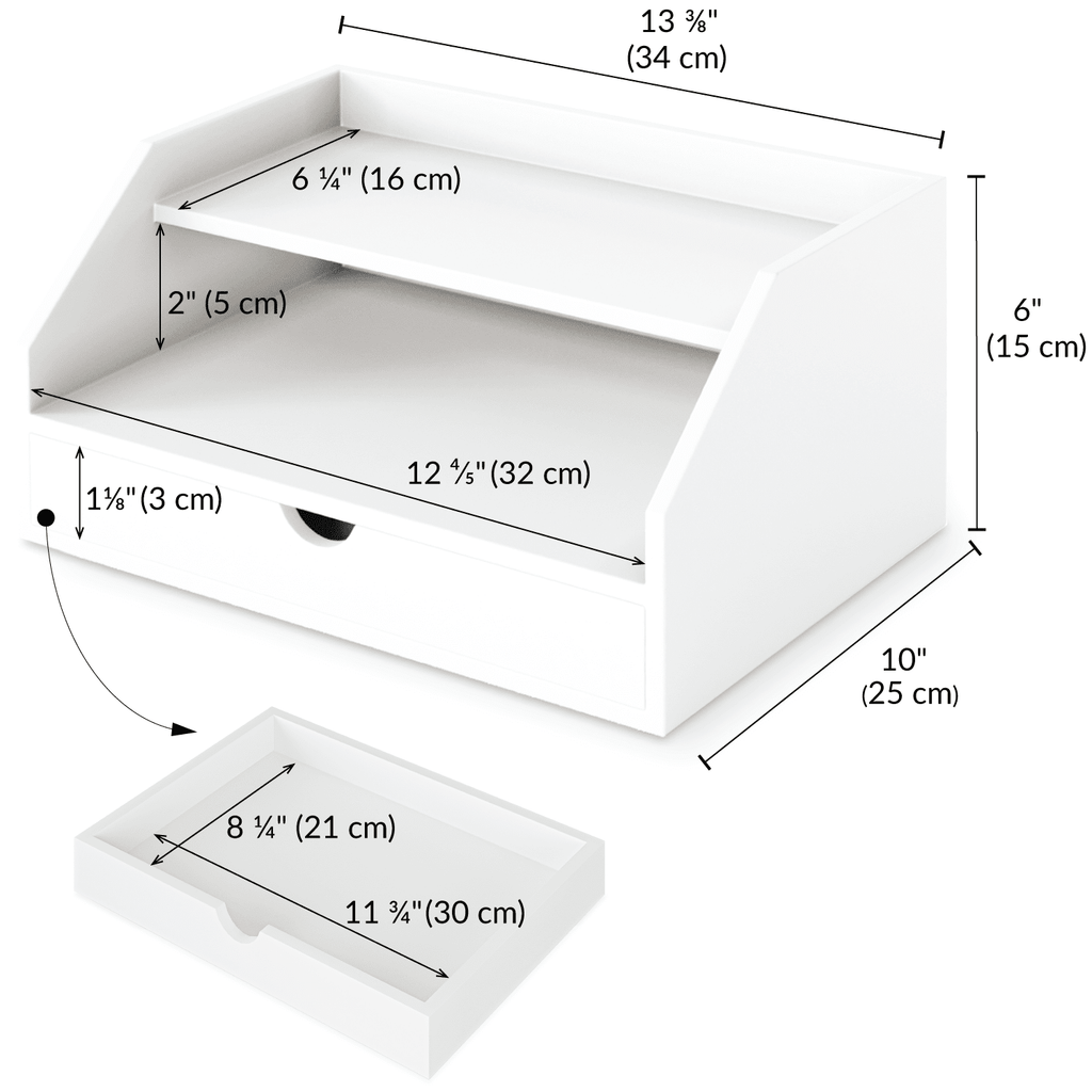 Ballucci Desk Organizer with Drawer, 3 Tier Paper File Holder and Mail Sorter, White - Image 4