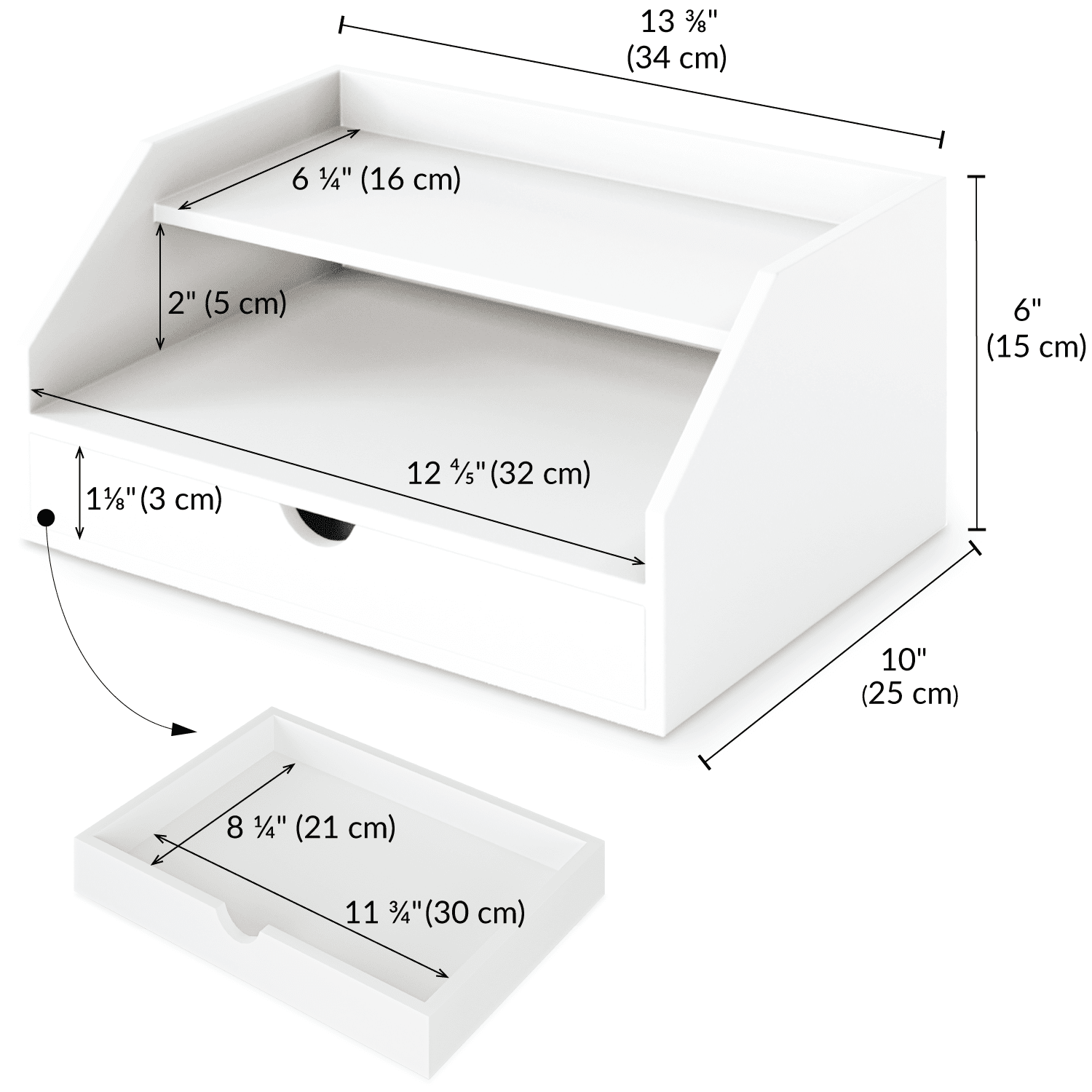 Ballucci Desk Organizer with Drawer, 3 Tier Paper File Holder and Mail Sorter, White - Image 4