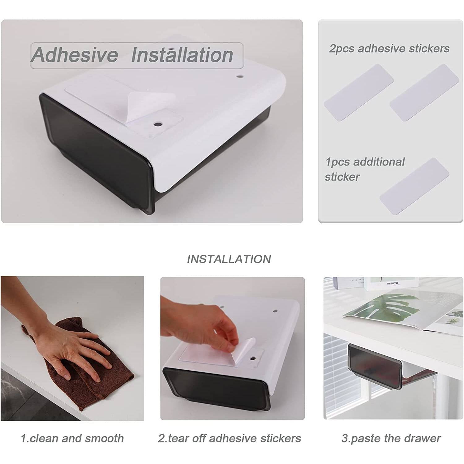 CECOLIC Under Desk Drawer Organizer, Table Hidden Slide Out Desk Drawer Plastic Desk Accessories & Workspace Organizers,Hidden Desktop Organ - Image 6