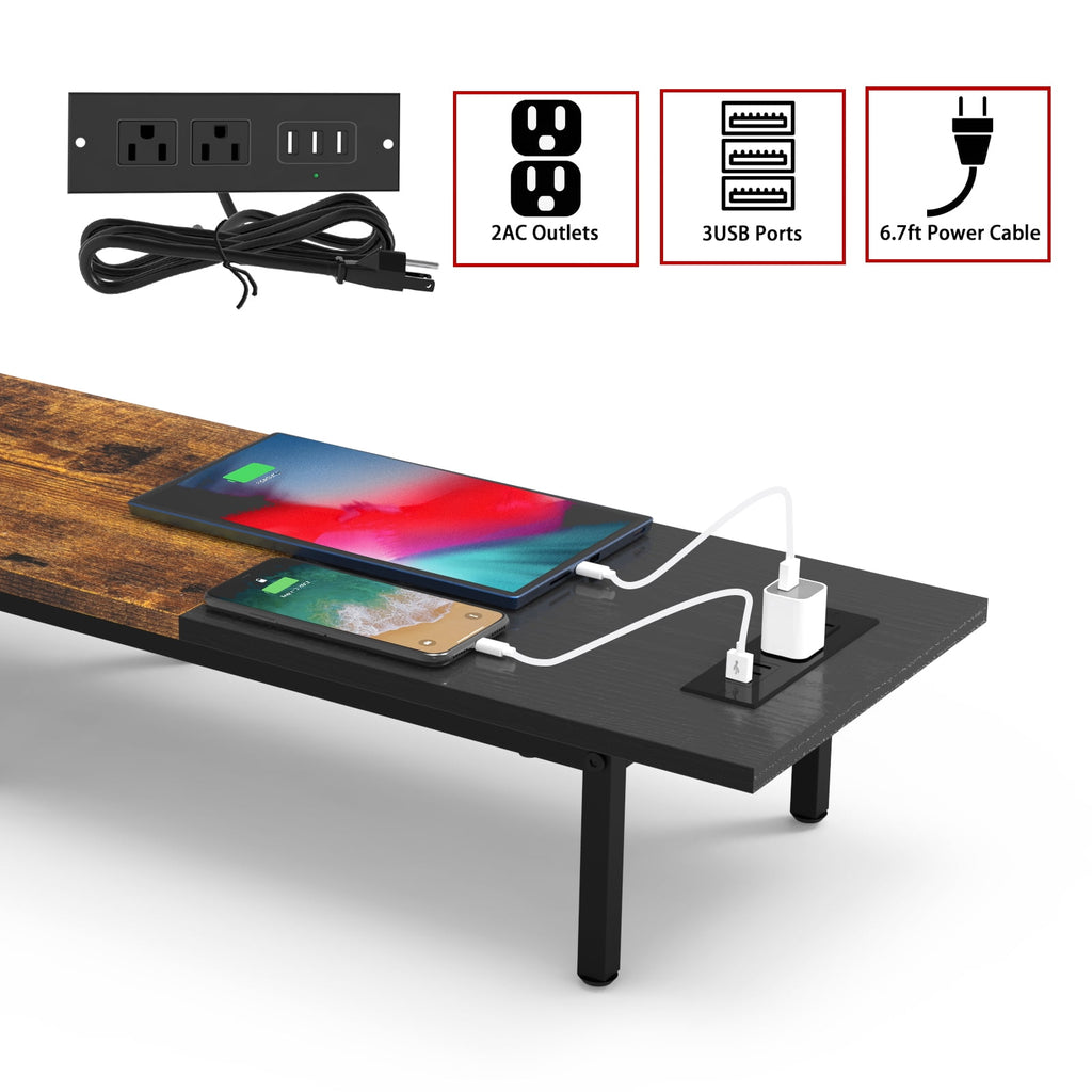 Dual Monitor Stand Riser with Charging Station, 37.55 Inch Wide Monitor Shelf with USB Ports for Computer, TV, Laptop - Image 3