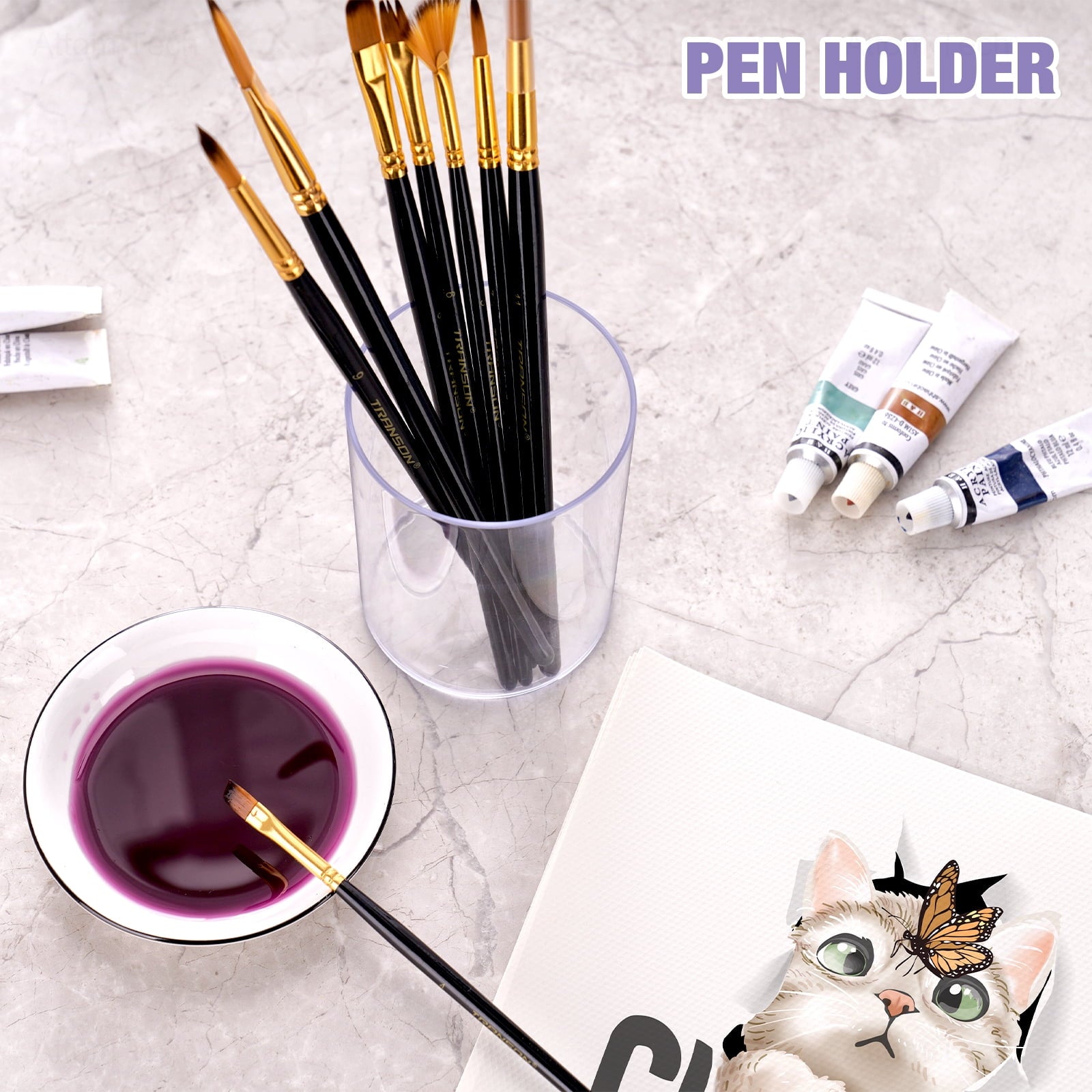 NiOffice Clear Acrylic Pen and Pencil Holders Set of 3, Stylish Plastic Desk Organizer, Round Makeup Brush Storage Perfect for Home and Offi - Image 3