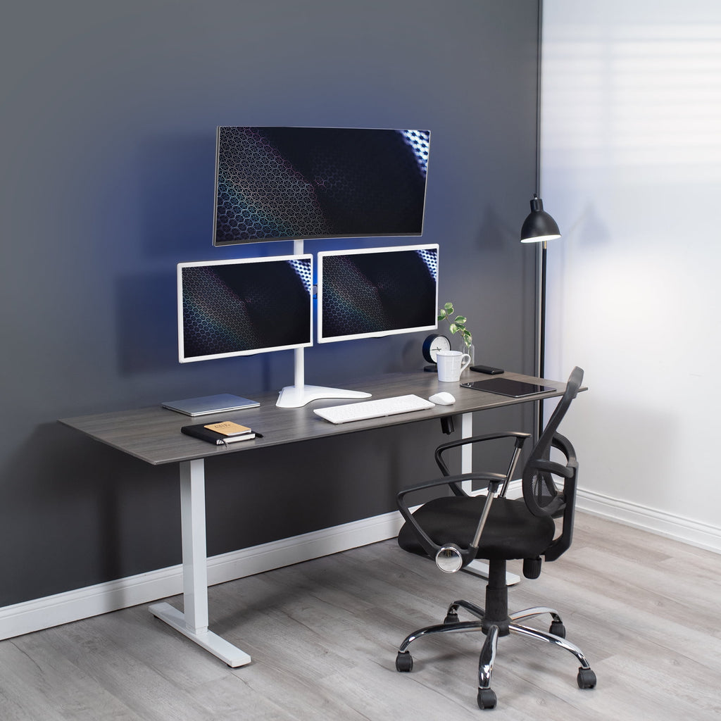 VIVO White Triple Monitor Desk Stand, Adjustable Mount for 3 Screens up to 30" - Image 4