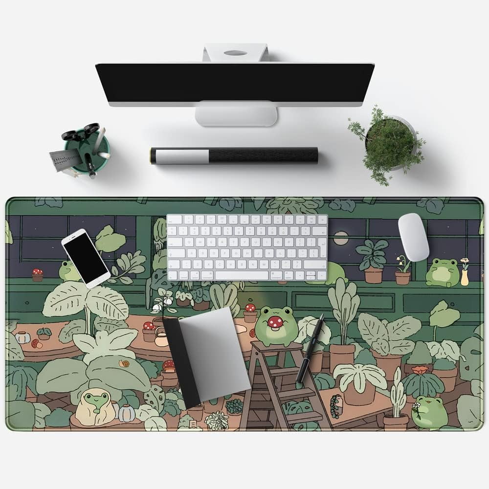 Cute Frog Kawaii Green Desk Decor Mat, Large Gaming Mouse Pad for Computer Keyboard Laptop, Home Office Accessories f... - Image 4