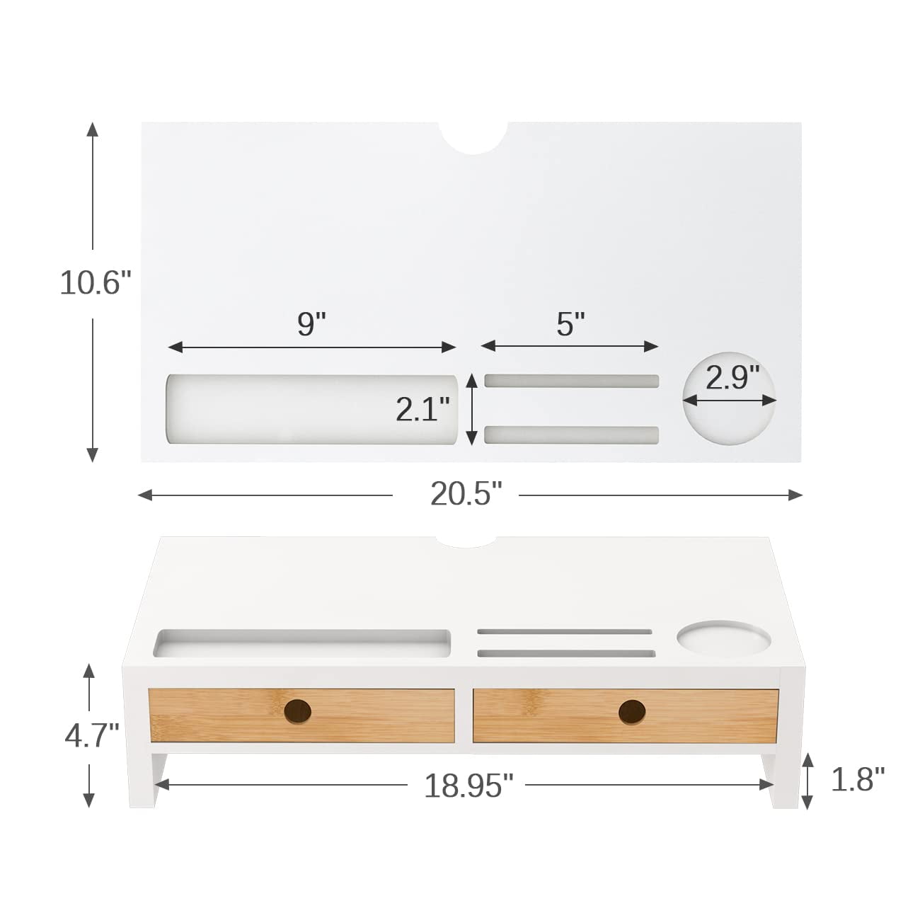 Monitor Stand with 2 Drawers,White Wood Monitor Riser for Computer, Laptop, Printer,Tv - Image 2