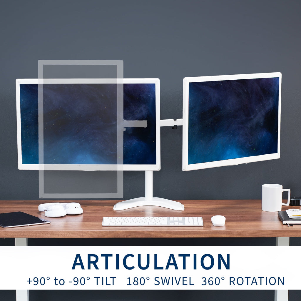 White Dual Monitor Articulating Desk Stand Mount, Fits Up to 32" Screens - Image 5