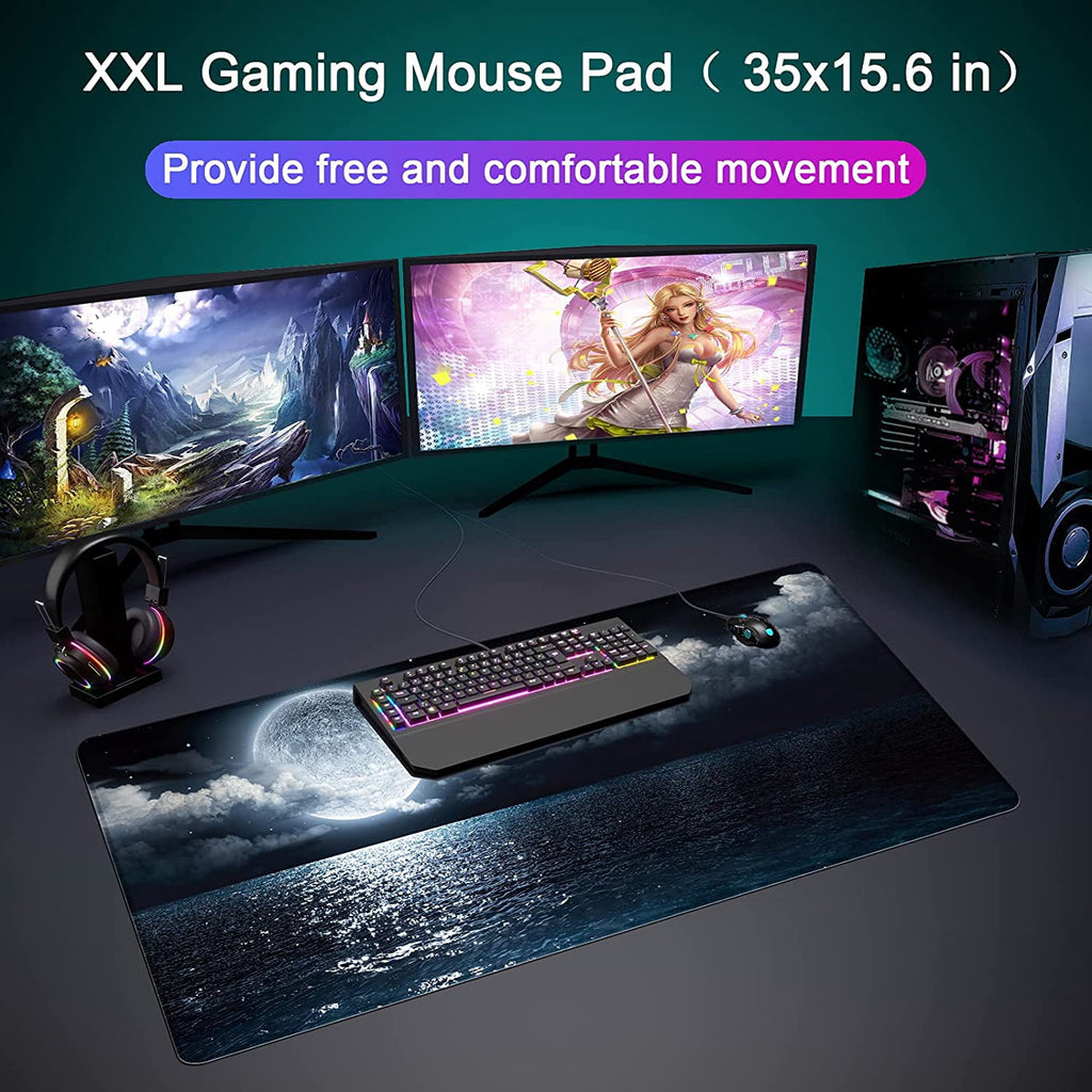Desk Mat,Large Mouse Pad 35''''×15.6''''×0.12'''' XXL Extended Gaming Mouse Pad Mat with Non-Slip Base Stitched Eges ... - Image 2