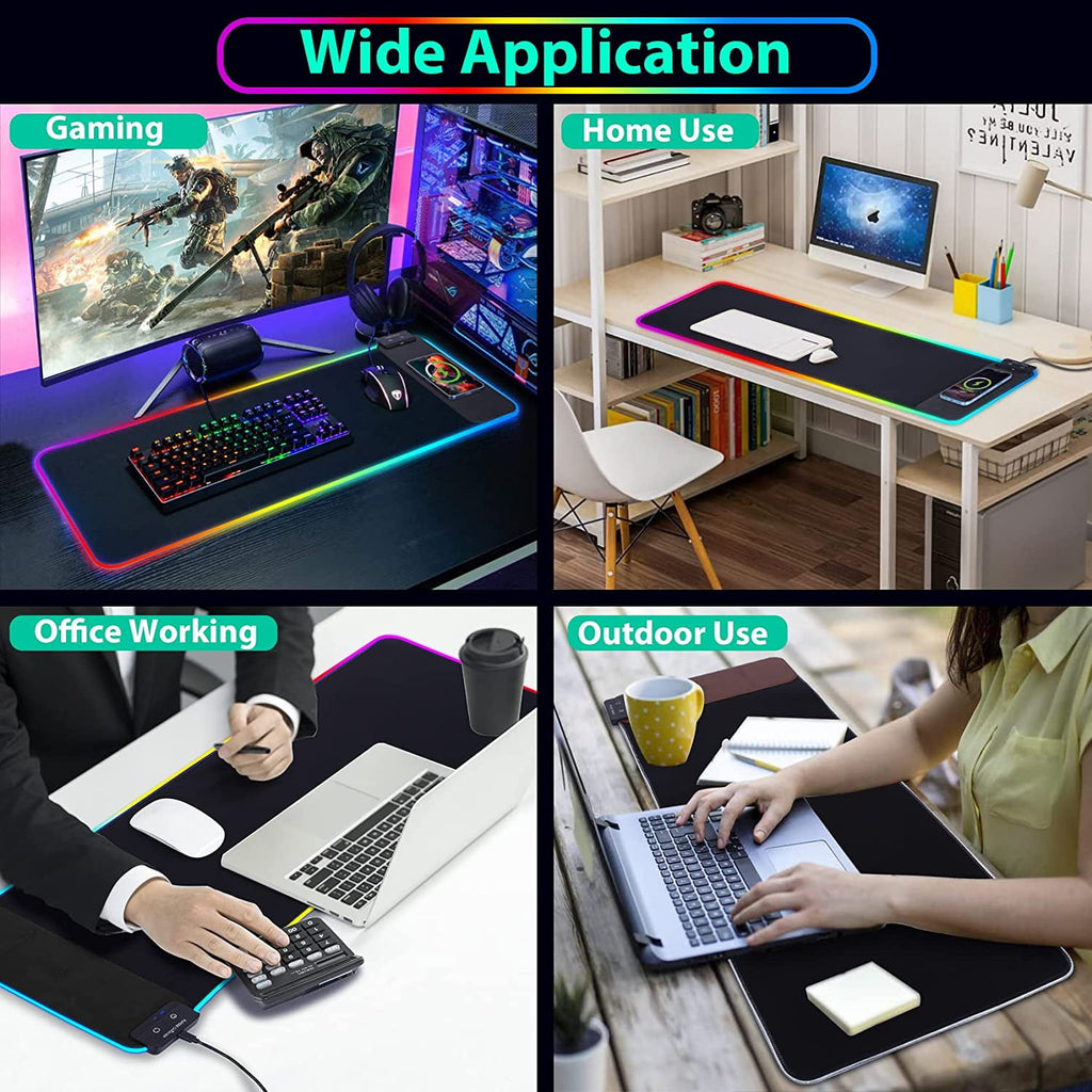 Mouse Pad with Wireless Charging, 15W RGB Gaming Mousepad with 9 Light, LED Large Desk Mat with Waterproof Non-Slip R... - Image 2