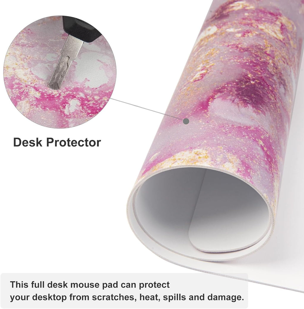 Large Mouse Pad, Cute Pink Desk Mat for Desktop, Women Girls PU Leather Waterproof Gaming, Rose Gold Marble Computer ... - Image 6
