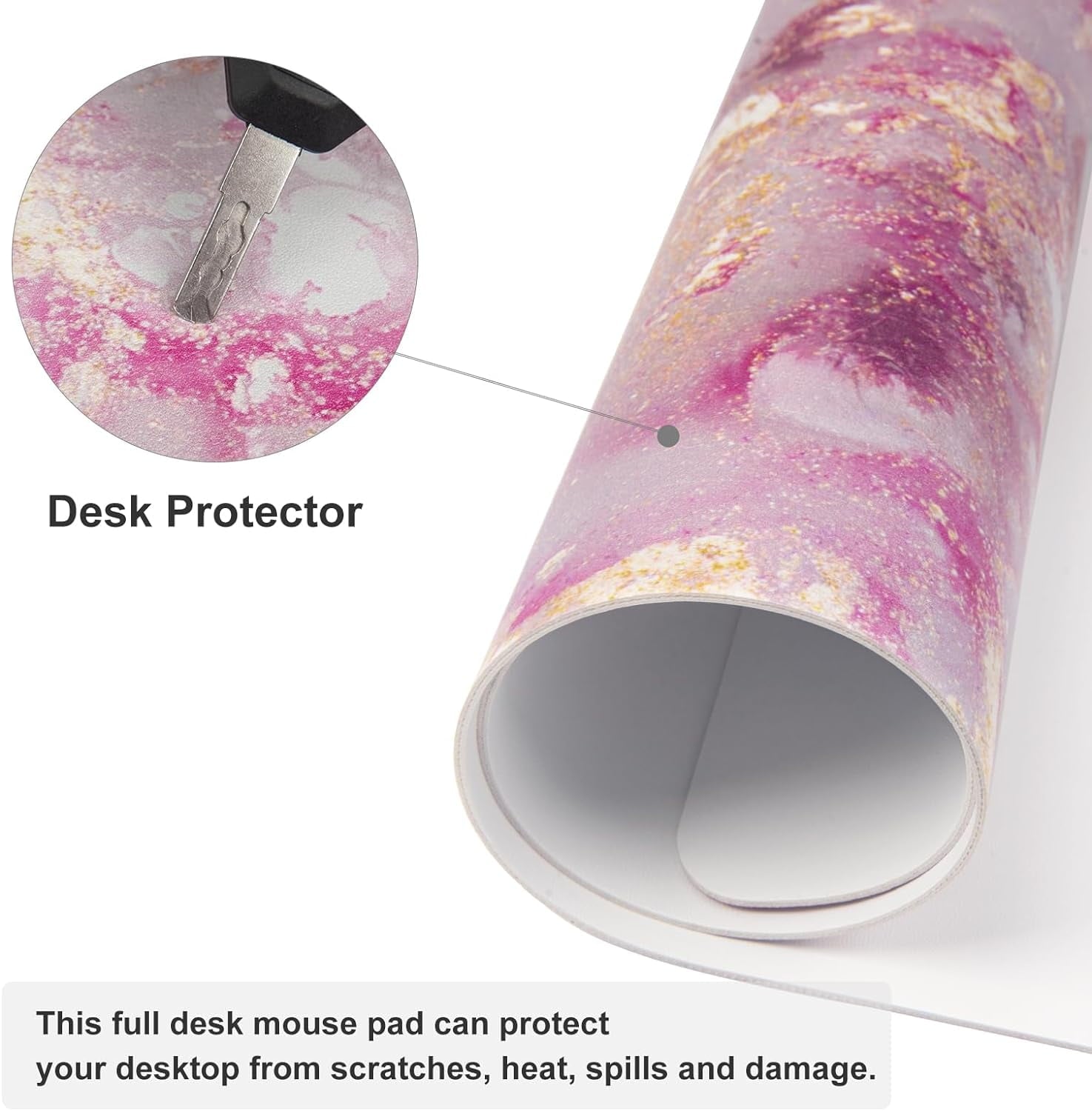 Large Mouse Pad, Cute Pink Desk Mat for Desktop, Women Girls PU Leather Waterproof Gaming, Rose Gold Marble Computer ... - Image 6
