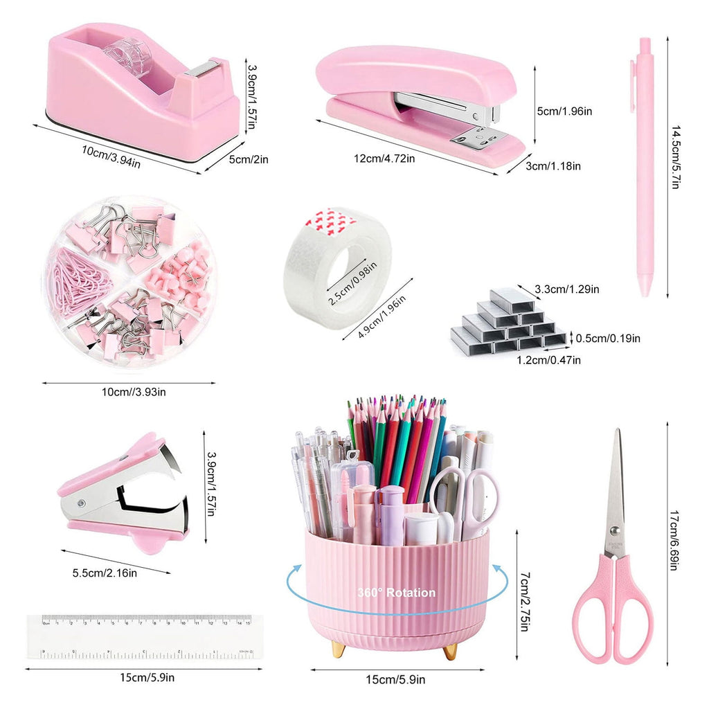 Desk Organizers and Accessories, 10 Pcs Set with 360-Degree Rotating Pen Holder, Tape Dispenser, Stapler, Staple Remover, 1000 Staples, Tape - Image 2