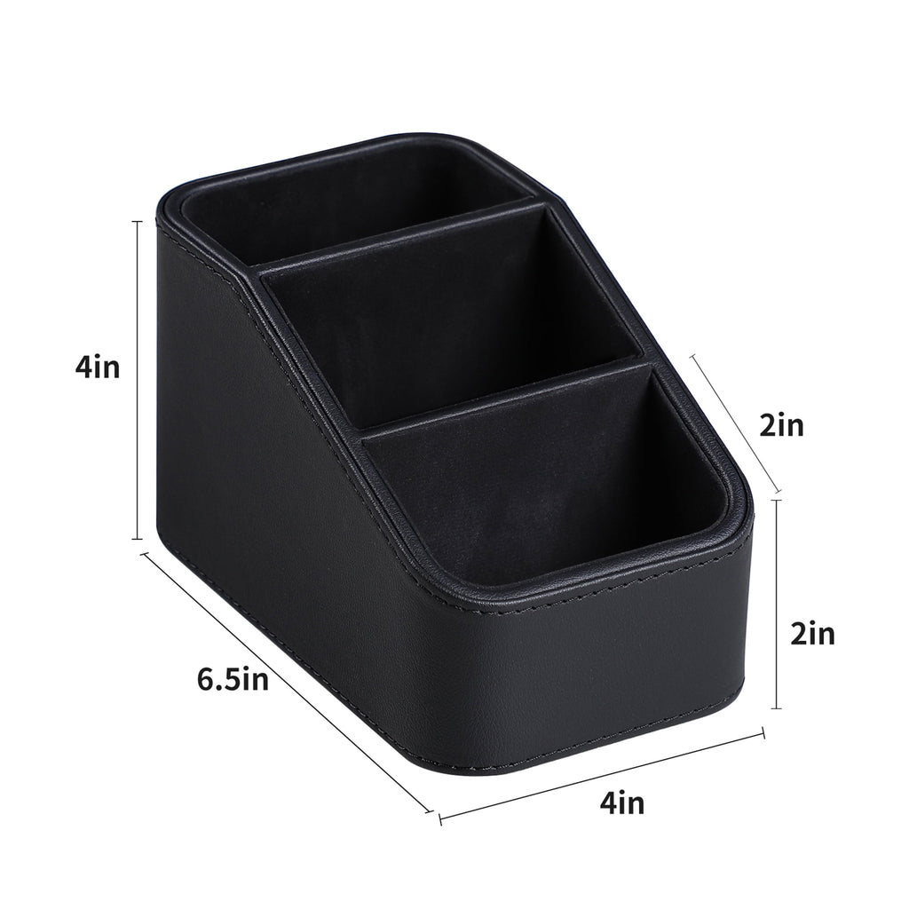 PU Leather Remote Control Holder, Small Desk Organizer Office Supply Bedside Caddy for Nightstand End Table Couch, Pen Remote Organizer with - Image 2