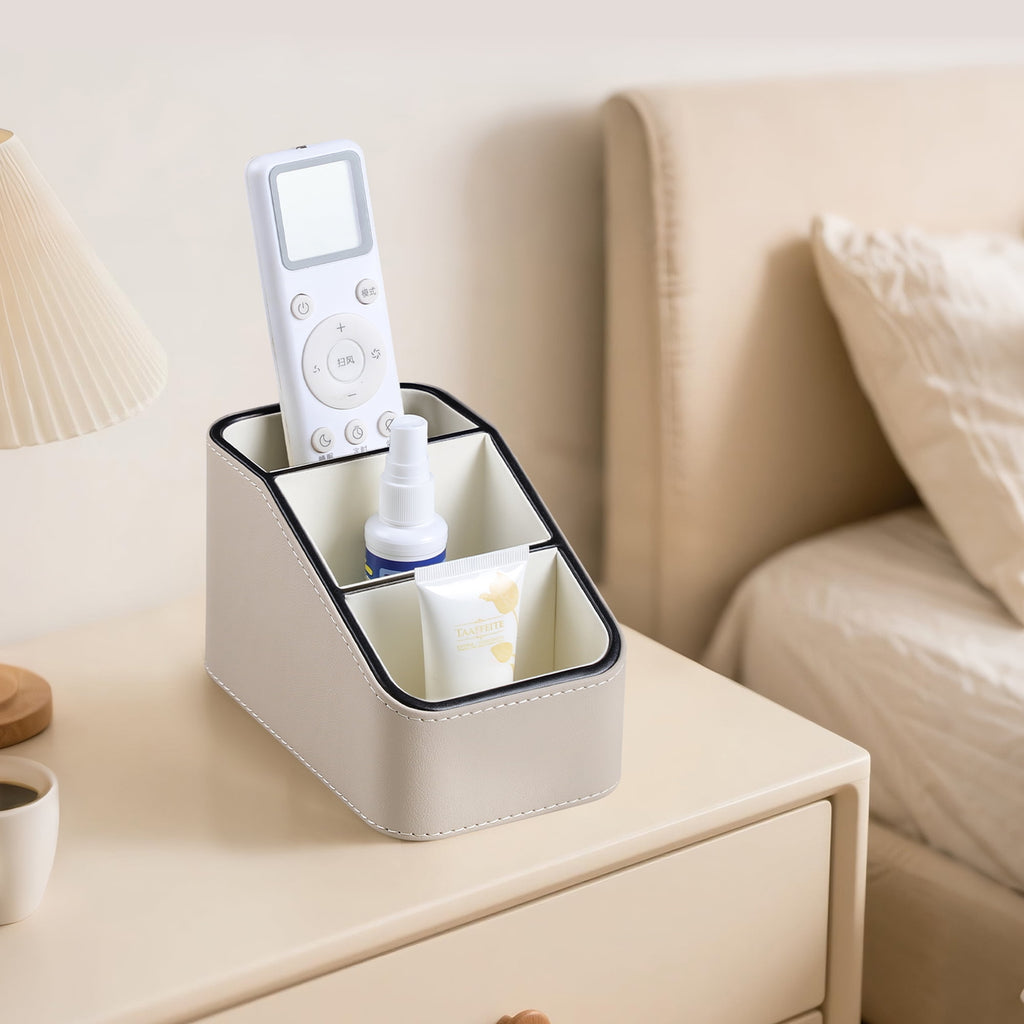 PU Leather Remote Control Holder, Small Desk Organizer Office Supply Bedside Caddy for Nightstand End Table Couch, Pe... - Image 6