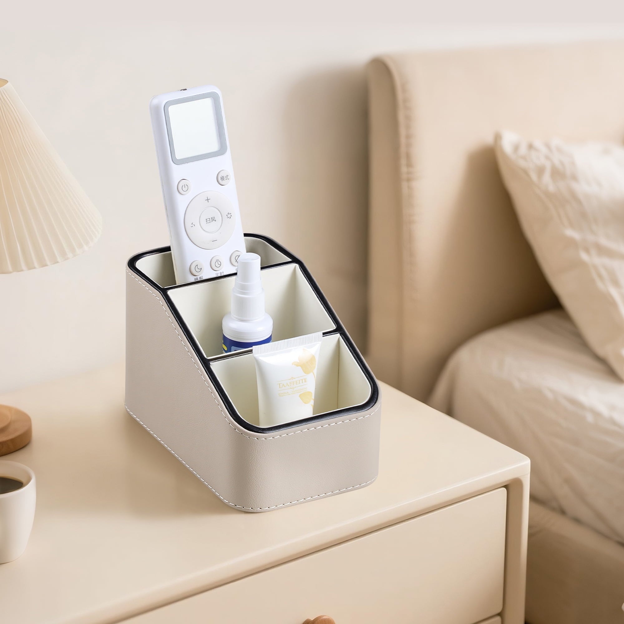 PU Leather Remote Control Holder, Small Desk Organizer Office Supply Bedside Caddy for Nightstand End Table Couch, Pe... - Image 6