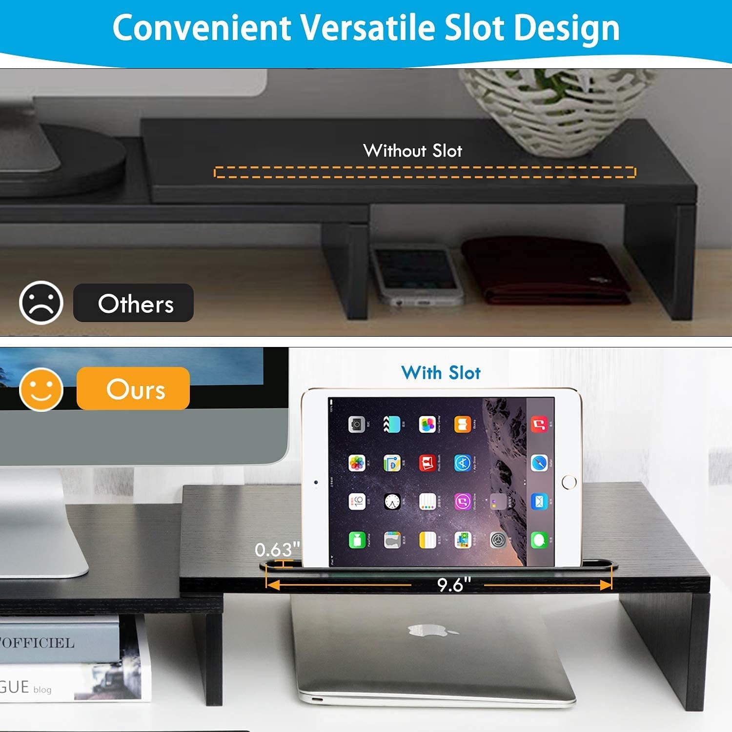 Dual Monitor Stand Riser with Adjustable Length & Angle, Multifunctional Double Monitor Riser with 2 Slot for PC, Com... - Image 2