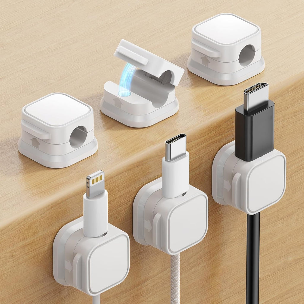 6 Pack Magnetic Cable Clips [Cable Smooth Adjustable] Cord Holder, Under Desk Cable Management, Adhesive Wire Holder ...