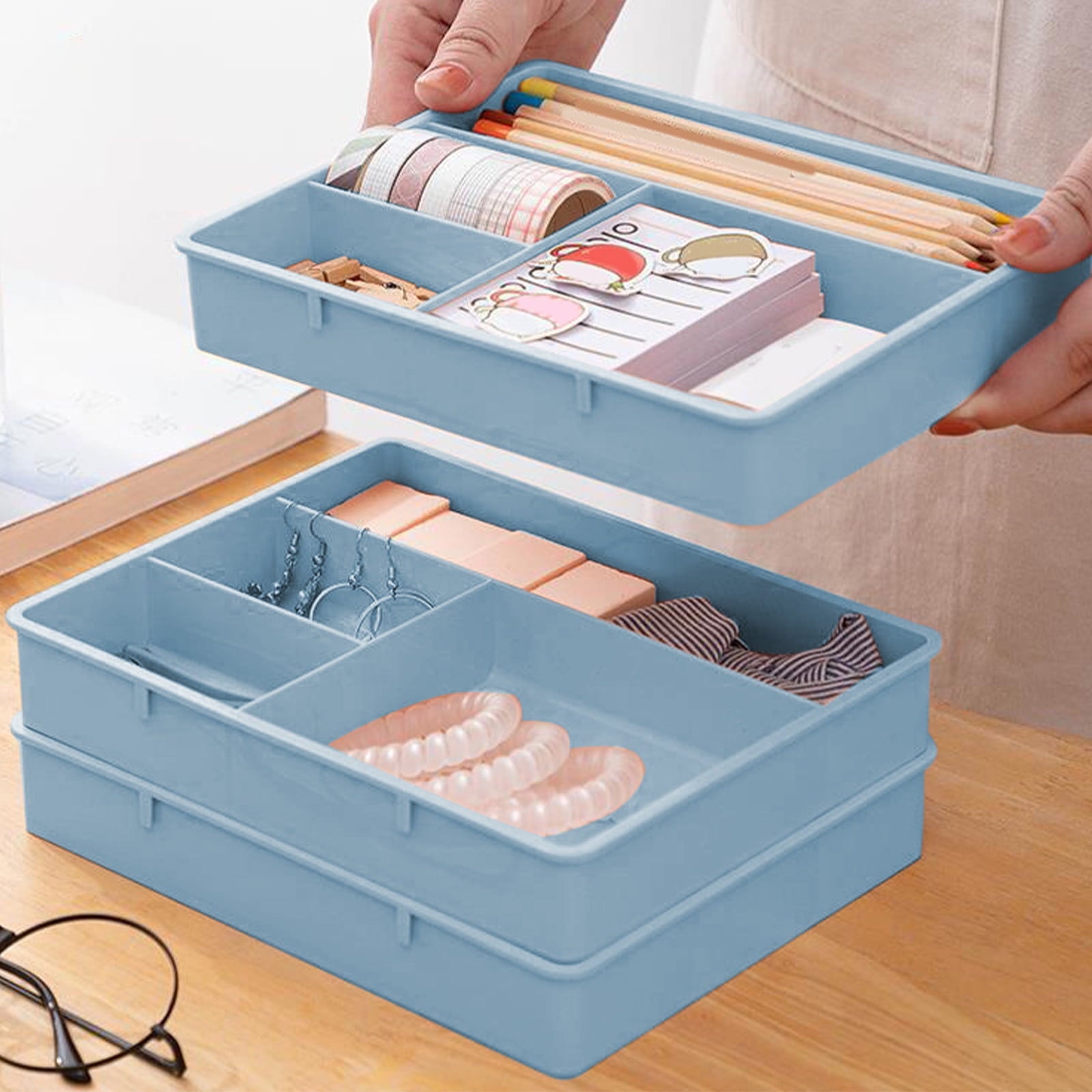 Desk Drawer Organizer, Plastic Drawer Organizer Tray with 4 Compartments, Desk Organizer for Office Supplies, Desktop... - Image 4