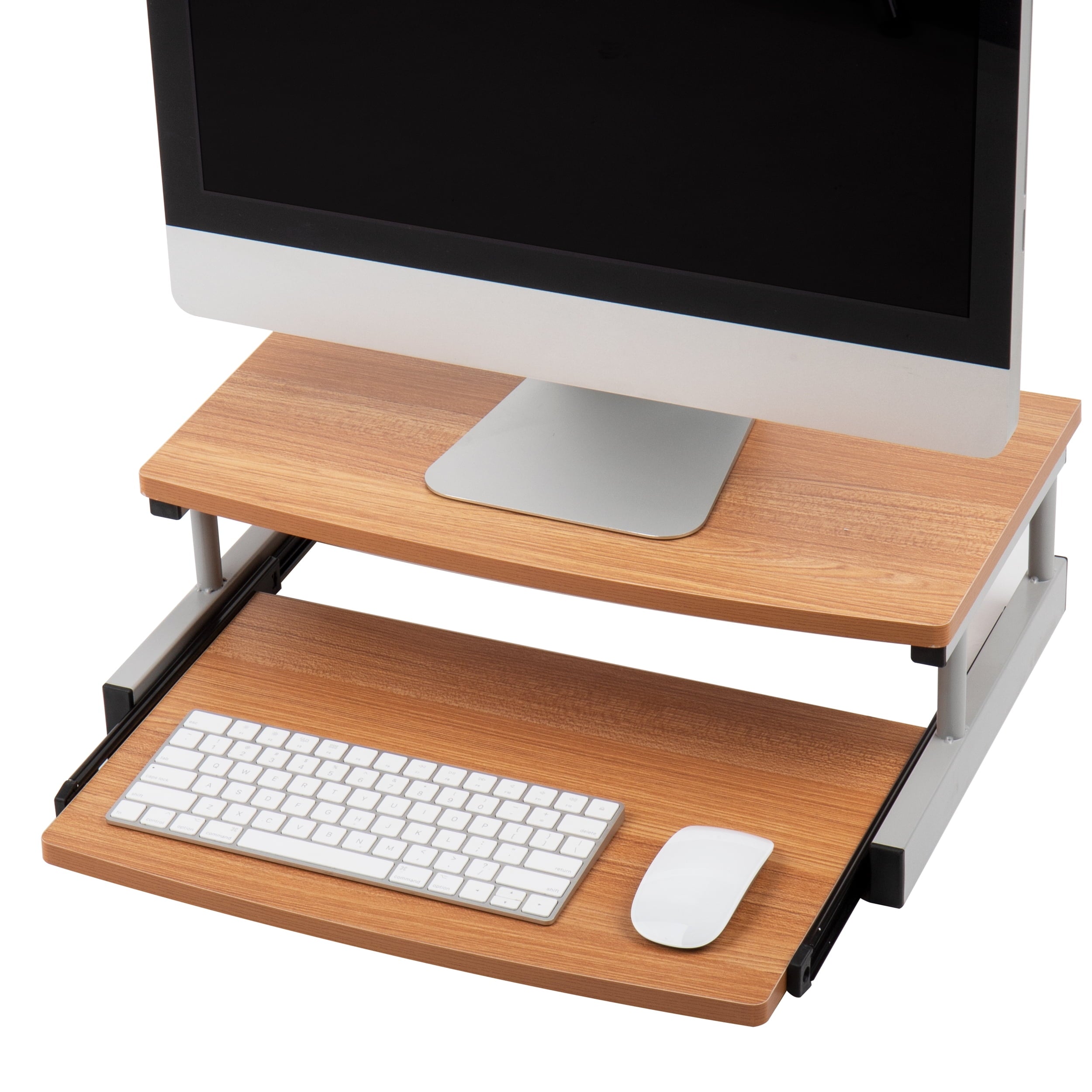 Mind Reader Monitor Stand, Sliding Keyboard Drawer, Riser, Metal, 20"L x 14.75"W x 5.9"H, Brown - Image 4