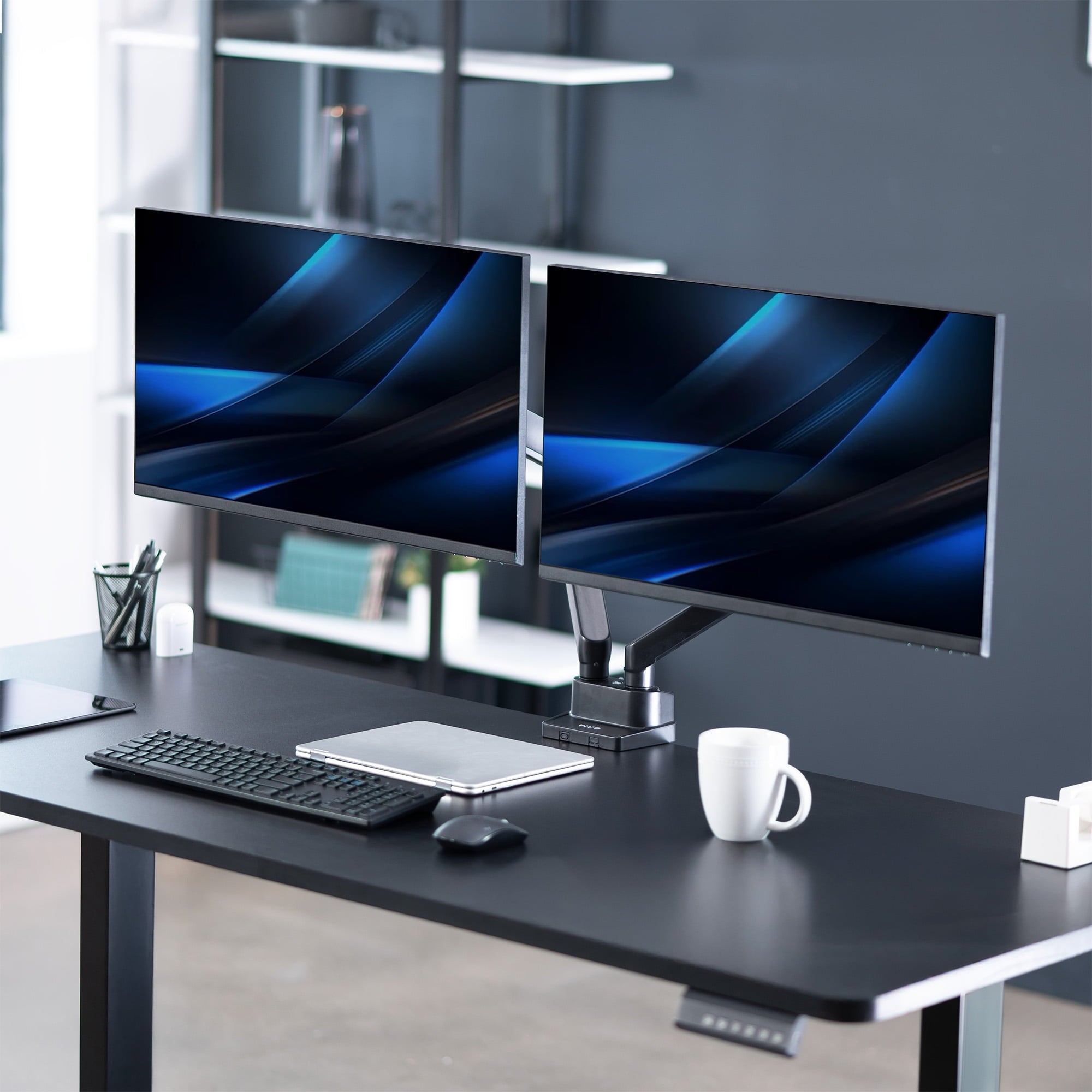 VIVO Premium Aluminum Full Motion Dual Monitor Lift Engine Arm Desk Mount Stand - Image 2