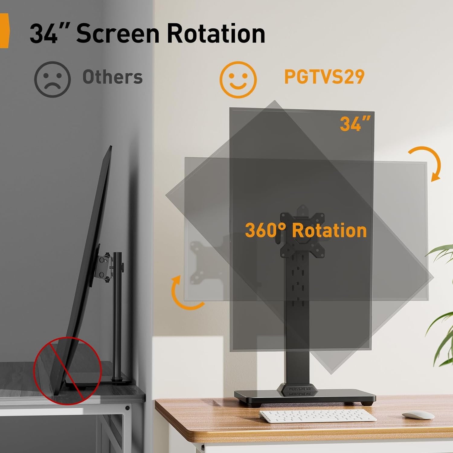 Mount for 13-34 inch Screens with 360 Degree Rotation, 5 Height Settings, Adjustable Desk Riser with Swivel and Tilt,... - Image 2