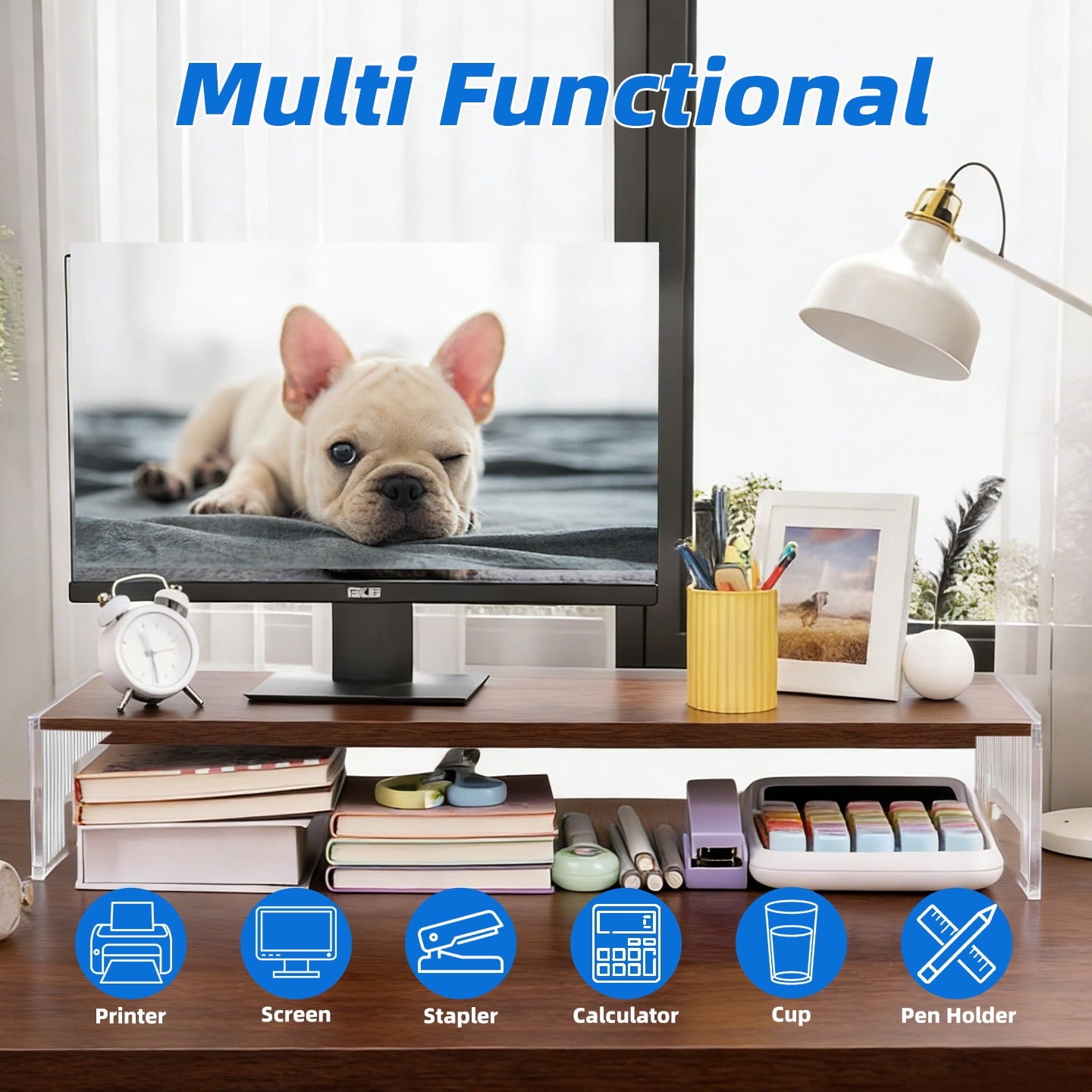 Marsrock Clearance Wood&Acrylic Computer Monitor Stand Desk Desktop Organizer Table For Home,Office Workspace,Laptop Riser,Printer,PC&TV Scr - Image 5