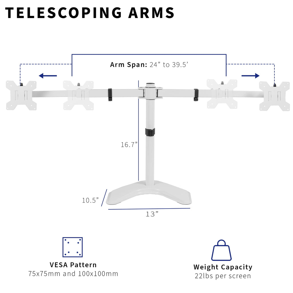 VIVO White Telescoping Dual Ultrawide 27" to 38" Monitor Freestanding Desk Stand - Image 6