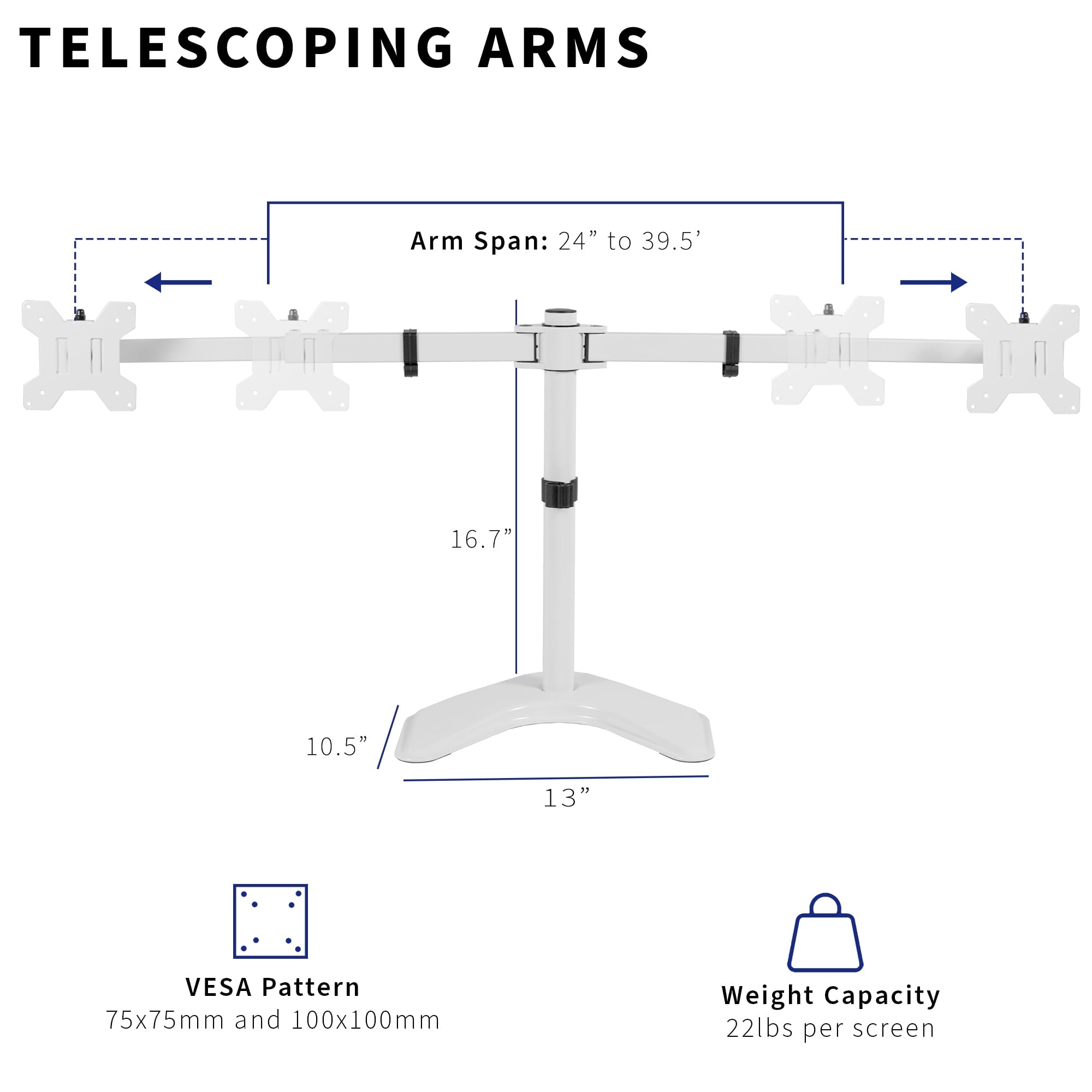 VIVO White Telescoping Dual Ultrawide 27" to 38" Monitor Freestanding Desk Stand - Image 6