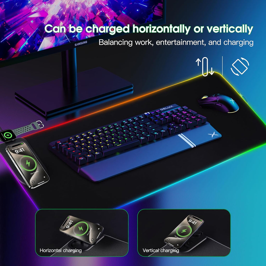 Wireless Charging Mouse Pad, RGB Gaming Desk Mat XXL with Magnetic Wireless Charging Phone Holder for Phone&iWatch&Ai... - Image 3