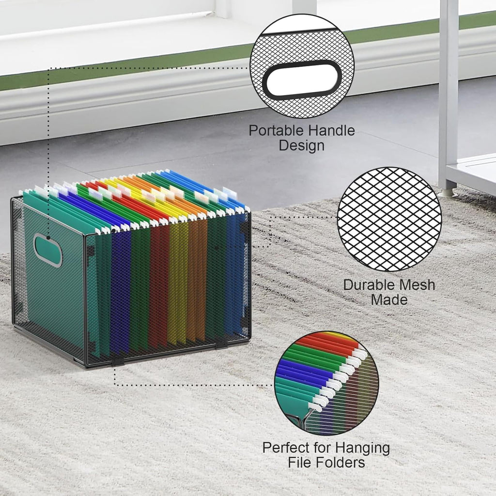 Metal Hanging File Folder Organizer, Stackable Desktop Document Storage Basket, Detachable Foldable Desk Organizer fo... - Image 5
