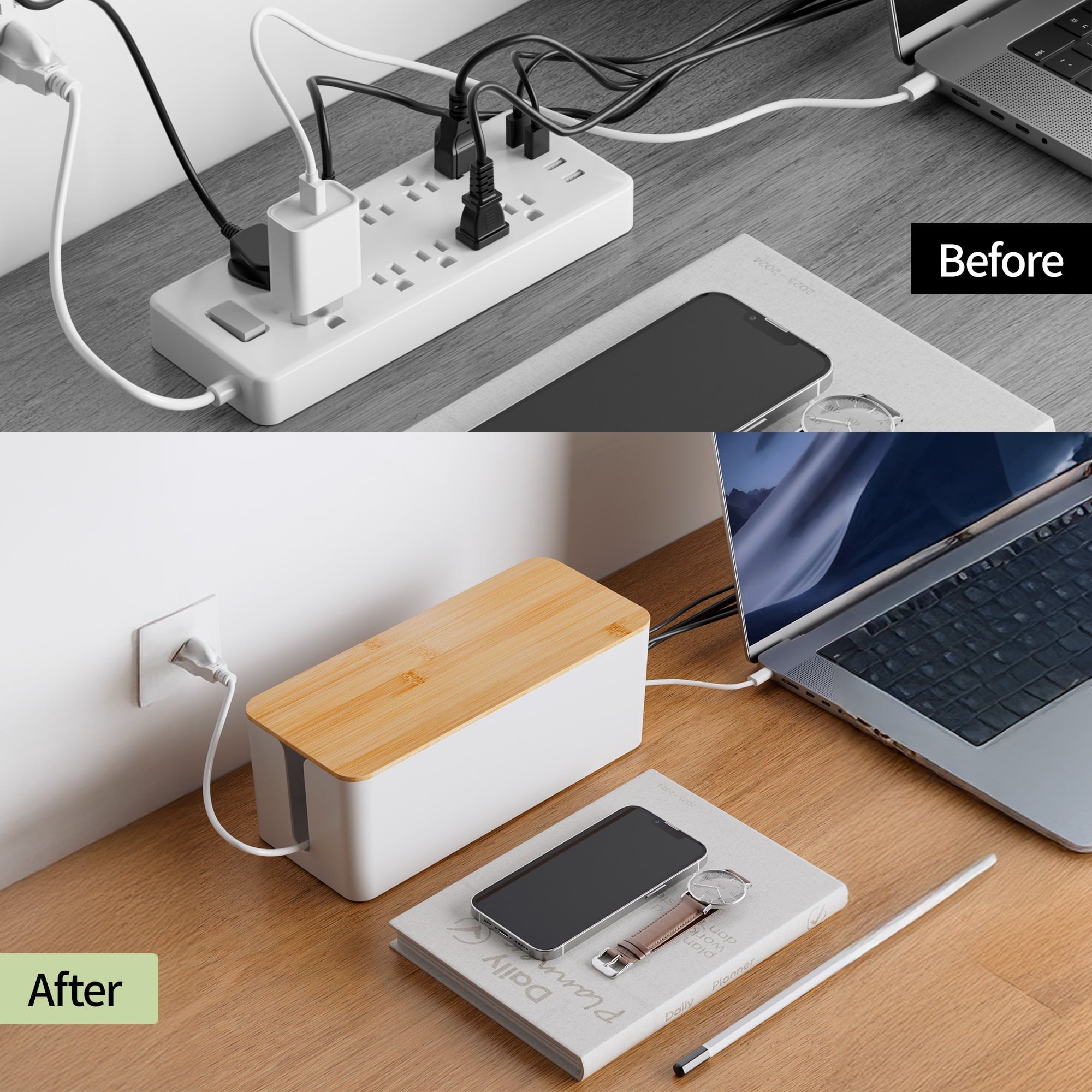 2 Pack Cable Management Box, Cord Organizer Box for Table - Image 3