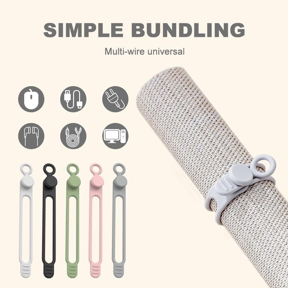 Data Cable Organizer, 2025 New Silicone Cable Ties Reusable Cable Management Organizer for Bundling and Fastening Cab... - Image 4